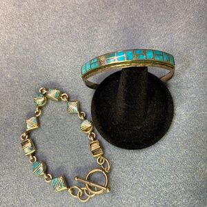 2 turquoise and silver bracelets for jewelry repair or repurpose